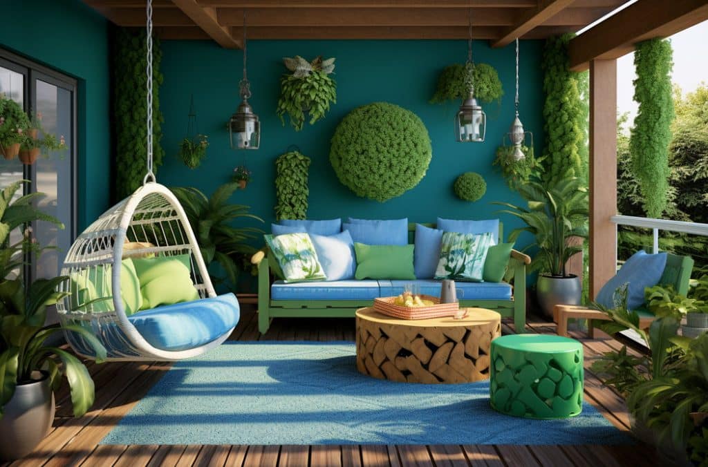 green and blue outdoorsy interior design